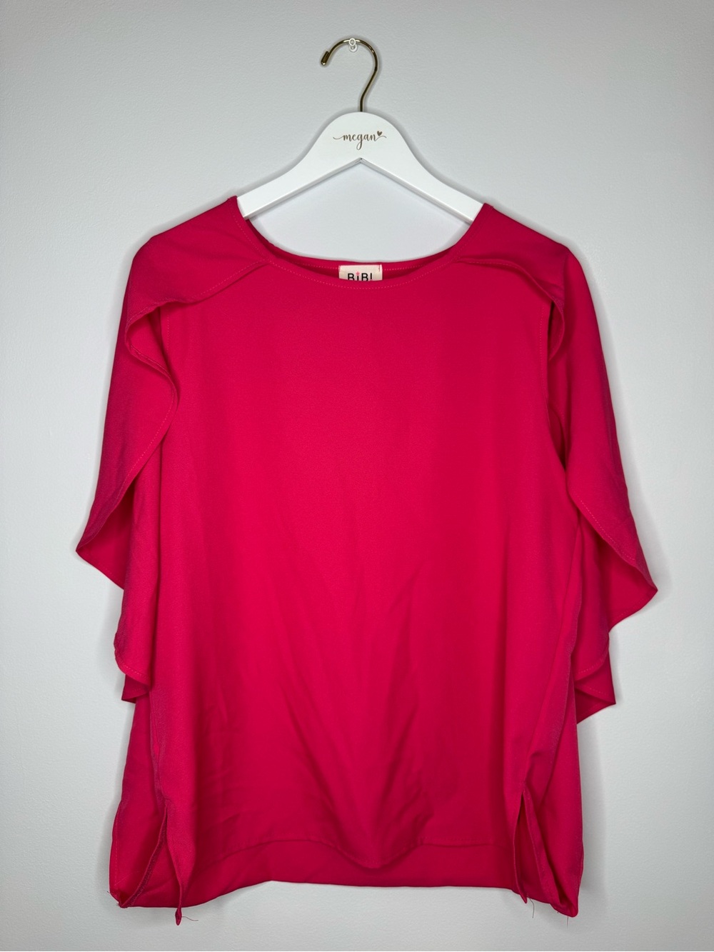 BiBi | Fuchsia Ruffle-Sleeve Women's Tunic Top | Size Large